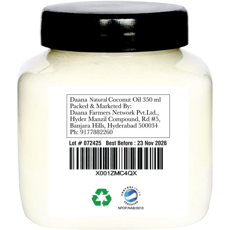 Daana Coconut Oil for Skin: USDA Organic, Extra Virgin, Cold