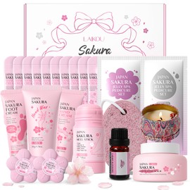 LAIKOU Sakura Hand & Foot Care Gift Set, 21PCS Luxurious Spa Kit, Pamper Self Care Package for Women Teenage Girls Mothers Day Christmas, Birthday Gifts Set for Her Mum Sister