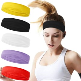 Non Slip Workout Headbands Breathable Sport Sweatbands Soft Silicone Sport Headband Elastic Fitness Headband Exercise Hairbands for Outdoor Indoor Athletics with 5PCS