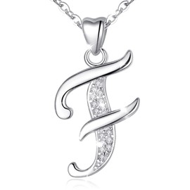 Aeonslove Ladies’ Letter Chain, Silver Necklace, Letter Chain with Letter Pendant, Alphabet Letter, Initial Pendant, Jewellery Gift for Girls, Silver, F