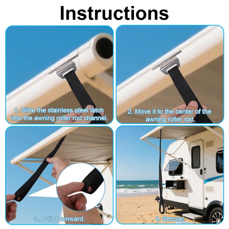 2pcs RV Awning Pull Straps, Heavy Duty Pull Down Strap
