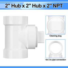 Maasechs 2" Hub x 2" Hub x 2" PVC Dwv Pipe Fitting Cleanout Tee with Plug Sewer Cleanout Adapter with NPT Female for Drainage Piping, Ventilation and Other System Drain