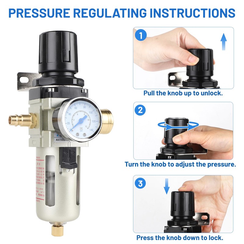 SWAWIS Pressure Regulator Compressed Air Water Separator Compressed Air 3/8