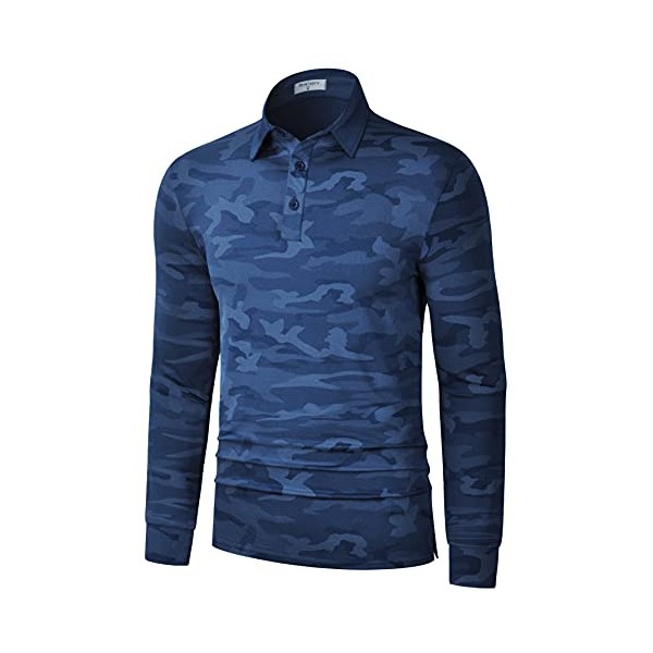 Derminpro Men's Performance Polo Shirts Long Sleeve Stretchy Athletic Golf Shirts Dark Navy Camo X-Large