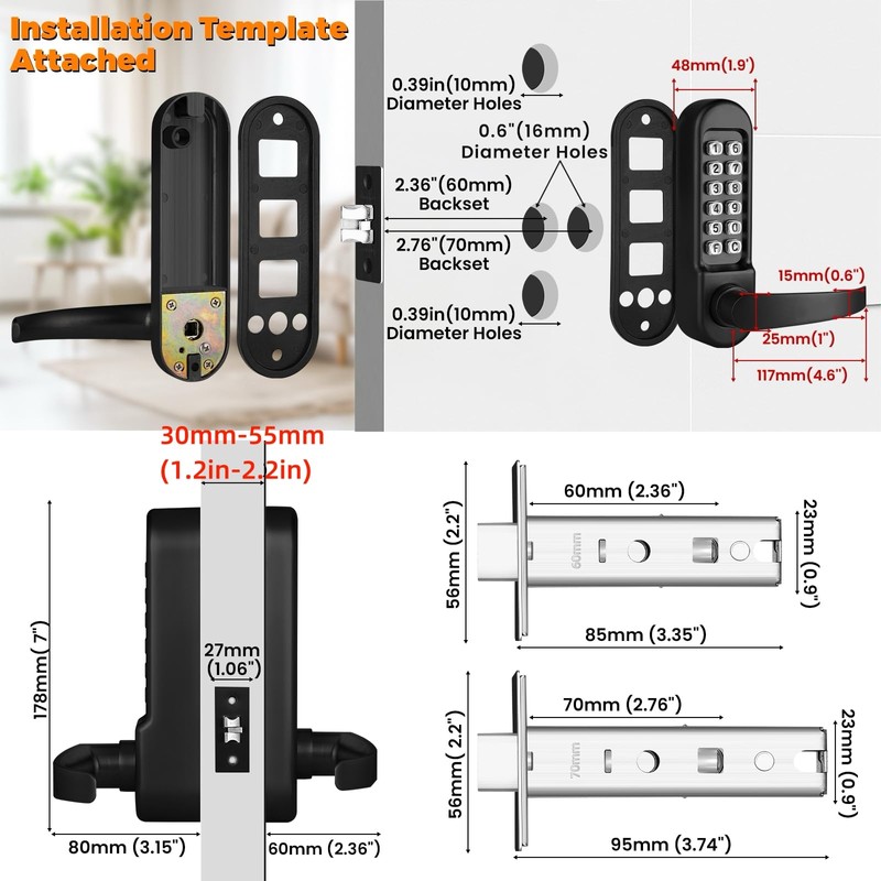 ANNFUZ Mechanical Keypad Keyless Entry Door Lock with Handle,Push Button