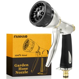 FANHAO Gartenschlauch Spritze,Gartenbrause 100% Metall mit 8 einstellbaren Sprühbildern,Hochdruck-Schlauchdüse mit rutschfestem Griff zum Gießen von Rasen,Waschen von Autos und Haustieren-Schwarz