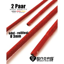 SNORS 2 Pairs of Waxed Round and Flat Shoelaces, 18 Colours, 45-150 cm, Tear-Resistant, Stable, Cotton Shoe Laces for Business, Leather Shoes, Boots, red