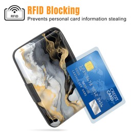 Rimilak Aluminuml Credit Card Holder, Mini Credit Card Wallet RFID Blocking Slim Metal Hard Case for Women Men, Grey Black Mable