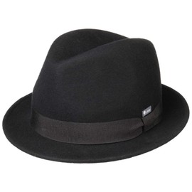 Lipodo Children's Wool Felt Hat - Trilby Made In Italy - Felt Hat with Grosgrain Ribbon - Wool Felt Hat Summer/Winter - Fedora for Kids - One Size 52-53 cm, Black-black