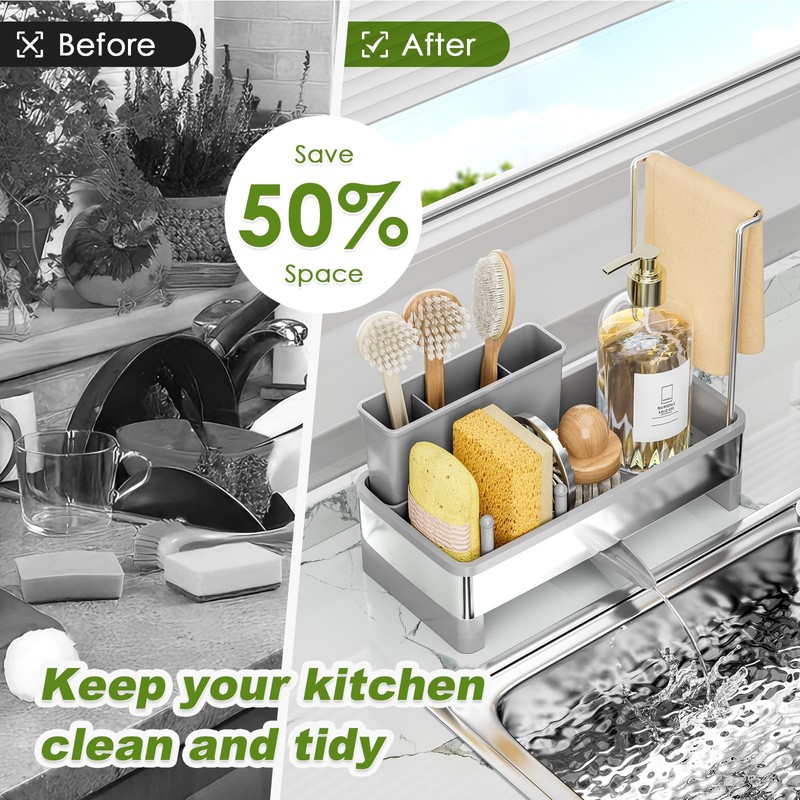 Ewaiira Stainless Steel Sink Caddy, Sponge Holder for Kitchen Sink