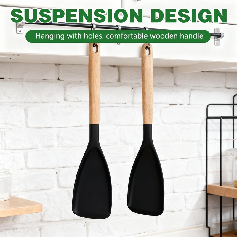 2 Pcs Cooking Spoon for Nonstick Cookwares, Cedar and Ash