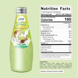 JANS - COCONUT MILK DRINK (with NATA DE COCO) MELON 9.8 OZ (Pack of 6, Melon)