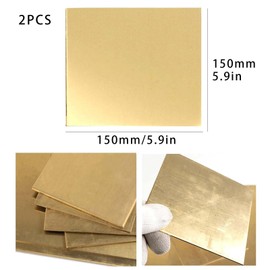 ZHYUAN Pack of 2 Metal Plates Made of Brass, Golden Brass Plate, Decorative Brass Plate, Robust Brass Plate, Film Attached Brass Plates, for DIY Cutting Crafts Making (0.5 mm x 150 mm x 150 mm)