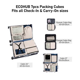 ECOHUB Travel Pouch, Travel Compression Bag, Convenient Goods, 7-Piece Set, Space Saving, YKK Zipper, Recycled Materials, Clothing Storage Sorting, Compression Pouch, Mesh Pouch, Business Trips