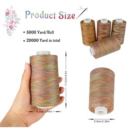 4 Rolls of Segmented Dyeing Sewing Threads 5000Y Each Spool for Hand Sewing/DIY Craft,Multicolor 100% Cotton Thread Suitable for Sewing Machine 40S/2