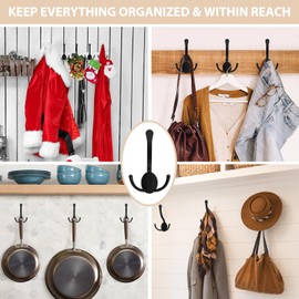 Homanu 5 Pack Coat Hooks Heavy Duty, Metal Three Prongs Large Coat Hooks Wall Mounted with 10 Screws, No Rust Black Rustic Wall Hooks for Hanging Towel, Coat, Scarf, Bag, Hat, Cup, Key