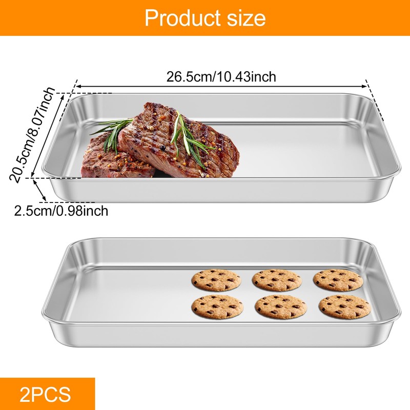 2 Pcs Toaster Oven Pan 304 Stainless Steel Small Baking