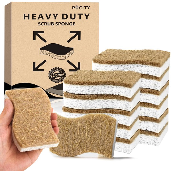 Natural Kitchen Sponge Biodegradable Compostable Cellulose with Natural Coconut Scrubber