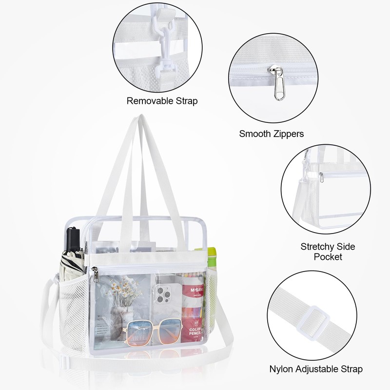 Oraben Clear Bag Stadium Approved 12x6x12 Tote Bag with Removable