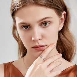 PEARLOVE 925 Sterling Silver Initial Rings for Women Girls A-Z Stackable Adjustable Silver Ring Jewelry Gifts