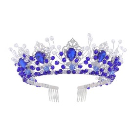 IYOU Baroque Queen Crown Headband Royal Blue Crystal Wedding Crowns Tiara Rhinestone Prom Costume Festival Bridal Hair Accessories for Women