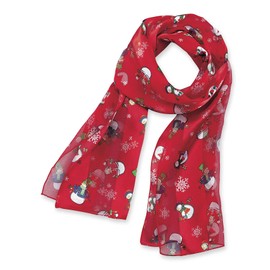 Rosemarie & Jubalee Women's Christmas Holiday Fun Snowman Print Lightweight Fashion Scarf, 60" (Red)