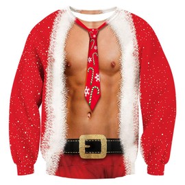 RAISEVERN Mens Ugly Christmas Sweater Funny Muscle Design Fake 2 Pieces Pullover Sweatshirt Red 1 2017 Style No.3(fake 2 Pieces) XX-Large