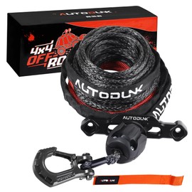 AUTODUNK 3/16" x 50ft Synthetic Winch Rope Kit 8,450LBS with Protective Sleeve+Fairlead+ Stopper+Hook for Offroad Vehicle ATV UTV, Black