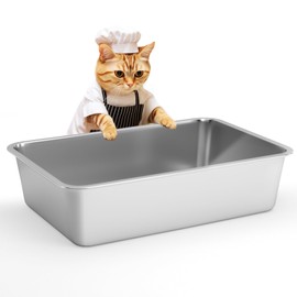 IKITCHEN Stainless Steel Cat Litter Box, Small Metal Cat Litter Box, Deep Litter Box for Cats Kittens Rabbits, Easy to Clean Odor Control Durable Nonstick Smooth Surface 17.5 in x 13.5 in x 6 inches