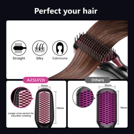 Hair Straightener Brush, Rapid Heating Ion Hair Straightening Brush for Women with Anti-Scald, Auto Temperature Lock and Auto-Off, 16 Heat Levels, LCD Screen for Home Travel, Portable