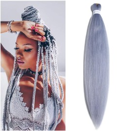 BALINGHAIR Braiding Hair Pre-Stretched Kanekalon High Temperature Synthetic Fiber Braid Hair Silver Grey (A40-1Pack)