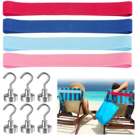 4 Pack Towel Bands for sun Loungers,Elastic Bands for Sunbed Towel, Windproof Towel Bands with 6 Hooks, Better Towel Chair Clips Beach Towel Holder for Chair (2 Pack Blue+2 Pack Turquoise+ 6 Hooks)