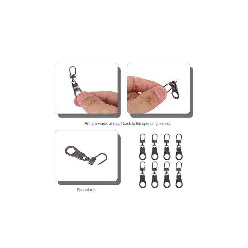 8pcs Zipper Pull Replacements, Zinc Alloy Detachable Replacement Zipper Pull