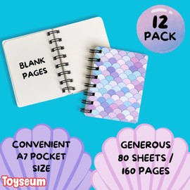 Toyseum 12 x Mini Mermaid Notebooks for Girls Party Bags, A7 Pocket Size, 160 Pages, Mermaid Themed Small Gifts & Stationery Favours, Cute Notepads for Children & Adults, Set of 12