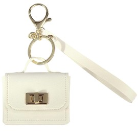 CALFOVERA Mininature Headset Bag Key Ring Small Change Pouch Coin Purse Pendants with Key Ring PU Leather Handbag Keychain Mini Headphone Bag Keychain Charms for Women Purse Handbag Decor (White)