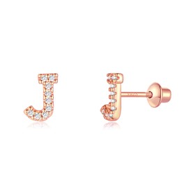 Initial Stud Earrings for Women, 925 Sterling Silver Post Screw Backs Earrings Letter Earrings