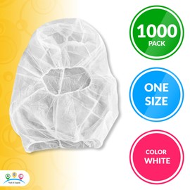 ABC Disposable Hood Caps, One Size. Pack of 1000 White Polypropylene Disposable Bouffant Hoods. Breathable Disposable Hoods. Protective Caps Hoods Hairnets. Full Face Hair Net for Food Service