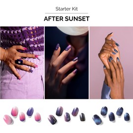 NAILOG Semi Cured Gel Nail Strip Kit (Including 102Pcs Nail Stickers, 1 UV Lamp and 2 Nail Files) Long Lasting Gel Nail Wraps Gift Kit, Blue, Purple, Pink Ombre Constellation, After Sunset