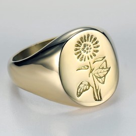 Jude Jewelers Stainless Steel Sun Flower Patter Signet Style Wedding Engagement Promise Anniversary Statement Ring (Gold, 7)