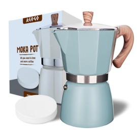 AGOGO Milano Moka pot, Stovetop Espresso maker, Greca Coffee Maker, Stovetop coffee maker and espresso maker percolator With Paper Filter 6 Cup Lake Blue