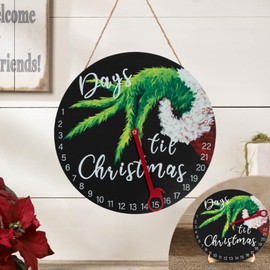 DAZONGE Christmas Wreath Decorations | Christmas Countdown Advent Calendar 2024 for All Ages | 12'' Wooden Christmas Welcome Sign with Easel | Christmas Decor