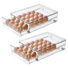 vacane Egg Holder for Refrigerator, 48 Capacity Clear Egg Storage Drawer with Non-Slip Pads, Stackable BPA-Free Egg Organizer Tray for Fridge