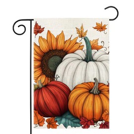 Fall Pumpkin Garden Flag 12x18 Inch Double Sided Thanksgiving Maple Leaves Sunflower Yard Outdoor Flag House Holiday Outside Decoration Burlap