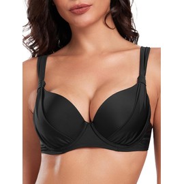 Ocean Blues Women's Black Underwire Bikini Tops Retro Push Up Bathing Suit Top Size X-Large