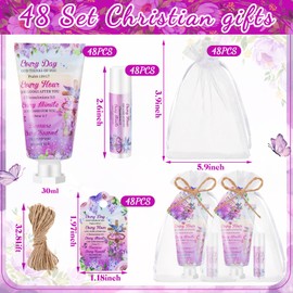 Swiffen 48 Sets Christian Hand Cream and Lip Balm Gift Set Hand Cream Gift for Women Travel Size Hand Lotion and Lip Balm Bulk with Organza Bag and Tag for Baby Shower Mom Holiday Gift(Refined)