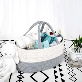 Organizador de pañales para bebé, Cesta de regalo para baby shower, con divisor extraíble, contenedor de almacenamiento de gran capacidad (Gris)