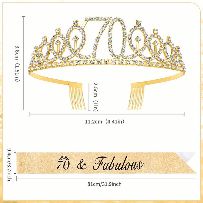 Golden Crown Tiara & Sash - 70th Birthday Decorations for