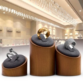 Oirlv Solid Wood Ring Holder Jewelry Display Stand 3 Rings Holder Storage and Organizer SM09402