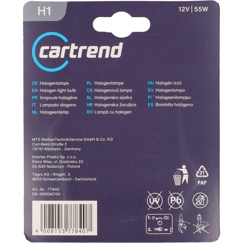 cartrend H1 Halogen 12V 55W 2x