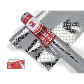 Rvinyl Diamond Plate Silver Tread Vinyl Car Wrap Film - 2ft x 1ft with Application Card - Vehicle Sheet Roll with Adhesive Back and Air Release Technology